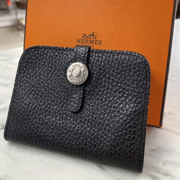 HERMES Dogon Compact Wallet To-Go Leather Black